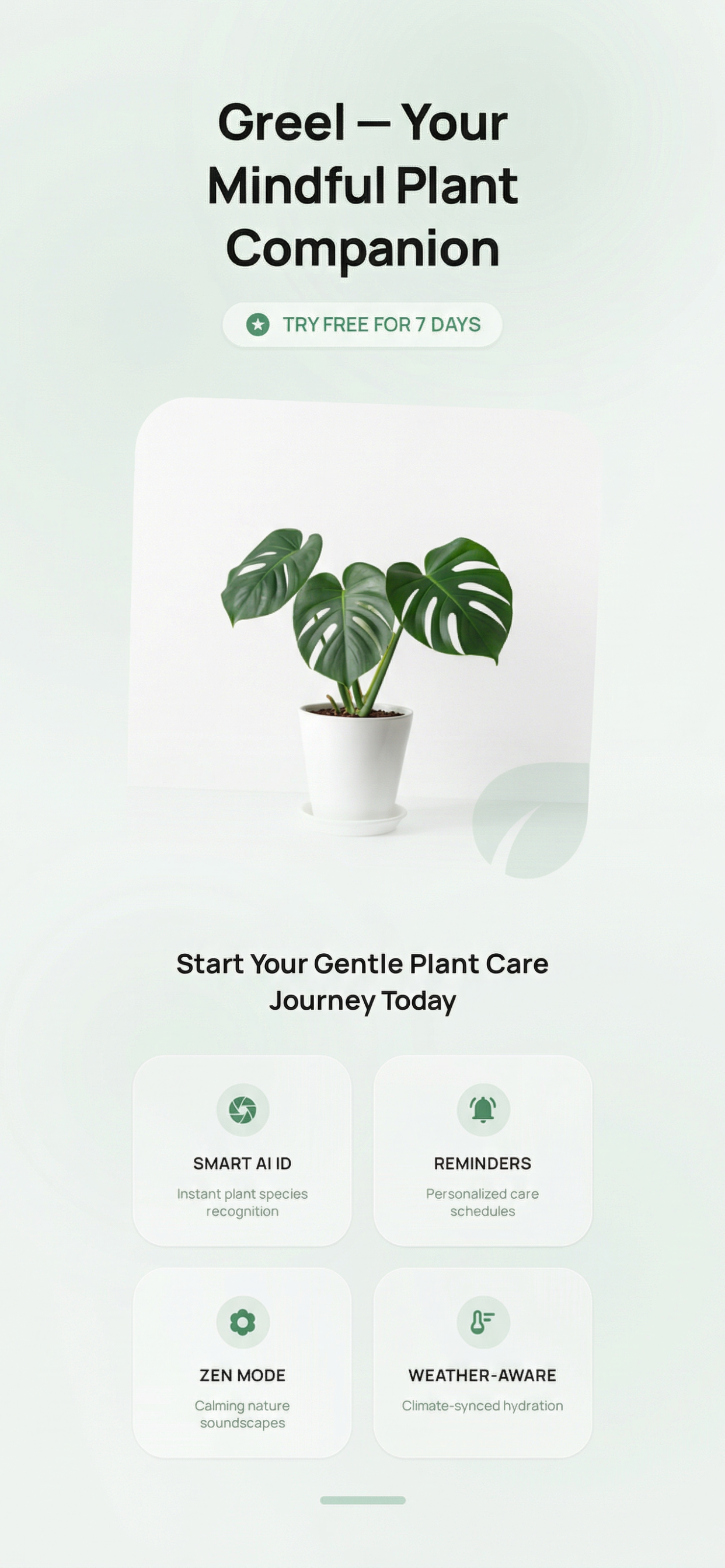 Greel app - Your mindful plant companion, try free for 7 days