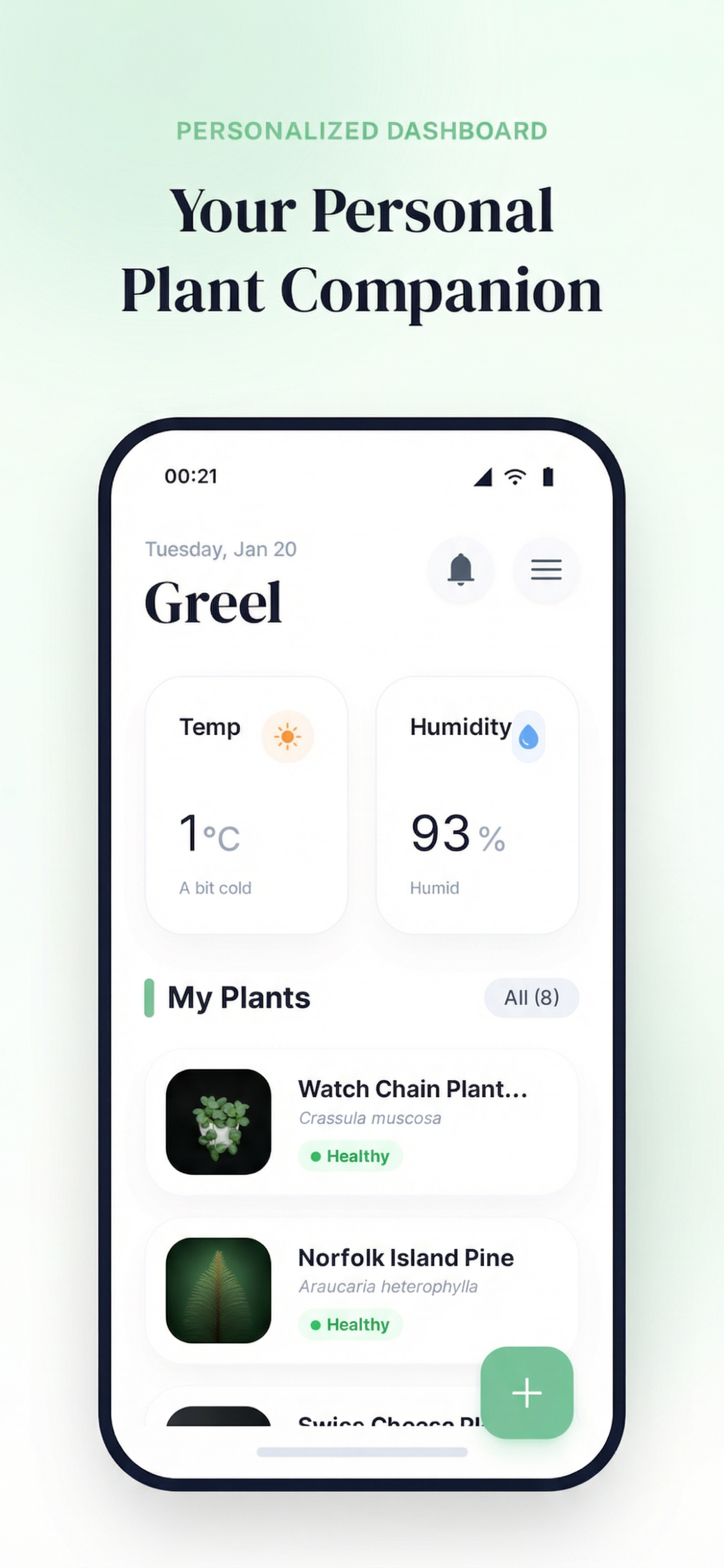 Greel app - Personalized dashboard and plant list